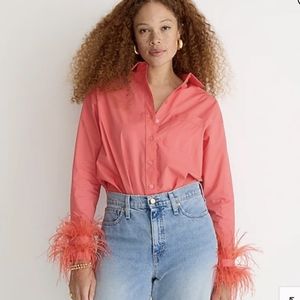 NWOT J. Crew Collection Feather Trim Blouse, 8